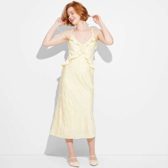 Wild Fable Women's Ruffle Maxi A Line Dress Light Yellow Size Large - Picture 1 of 6